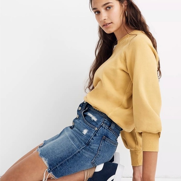 NWOT Madewell Rigid Denim A-Line Mini Skirt in Hughes Wash Button-Front Edition - Picture 2 of 13